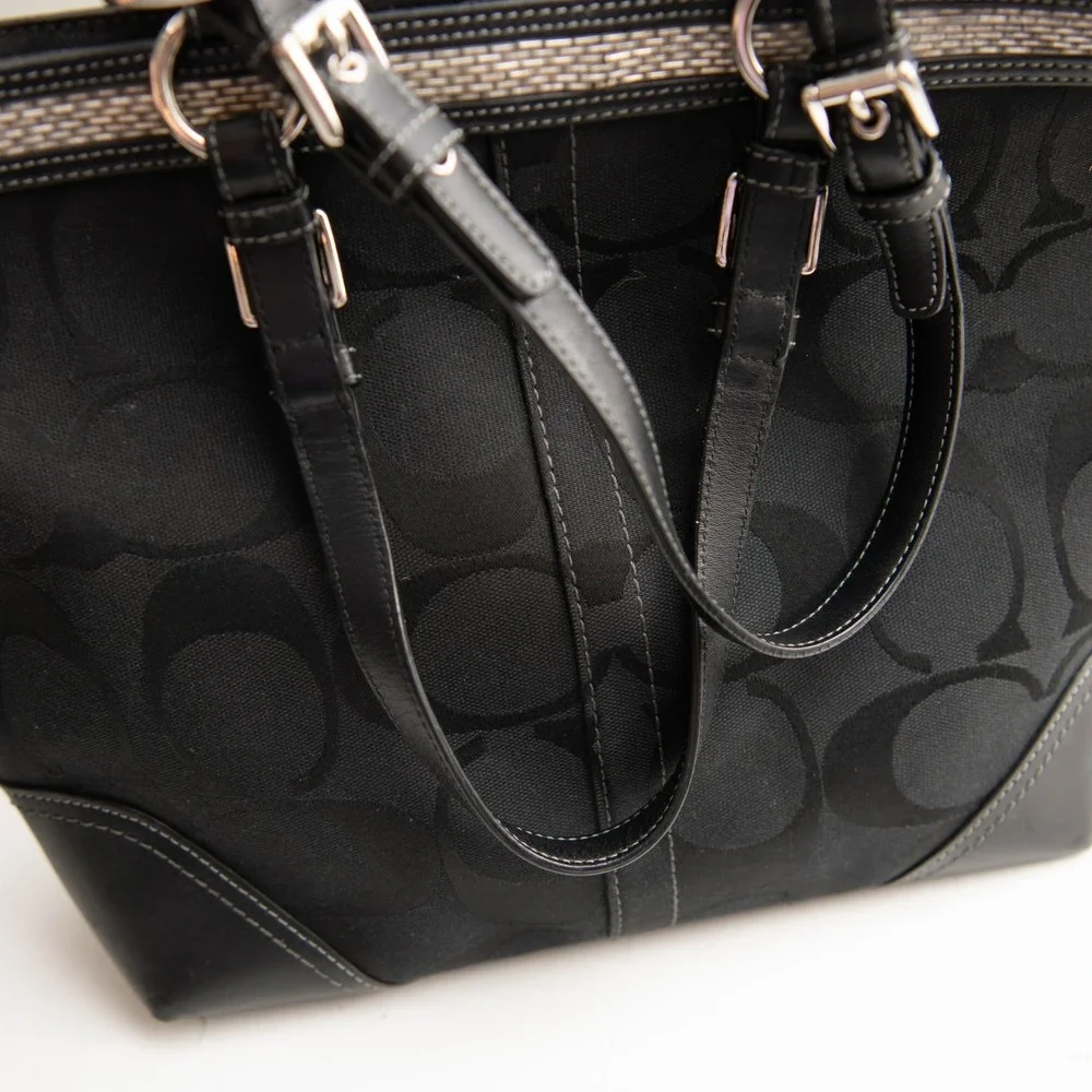 Vintage COACH Monogram Black‎ Canvas Leather Beaded Trim Y2K Black Shoulder Bag